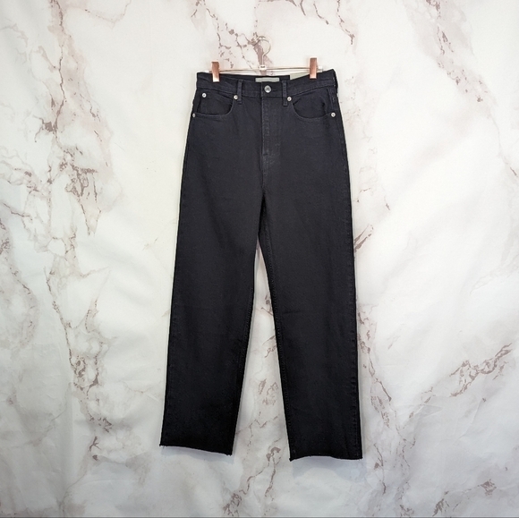 Everlane Jean Black The Way High Coal Straight Fray Raw Hem Crop Denim - Picture 3 of 14